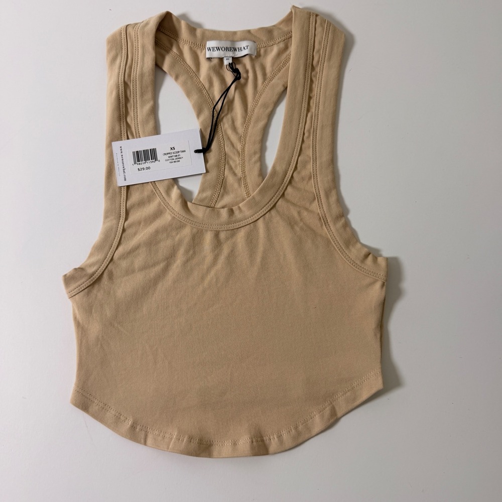 WeWoreWhat Womens Cropped Scoop Tank Top Beige Cotton Jersey XS NWT